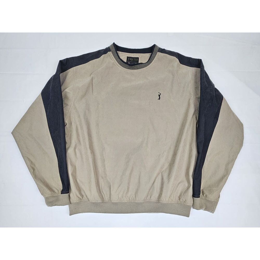 PGA Tour Golf Pullover Mens Large. Signature Collection Packable Tan & Black